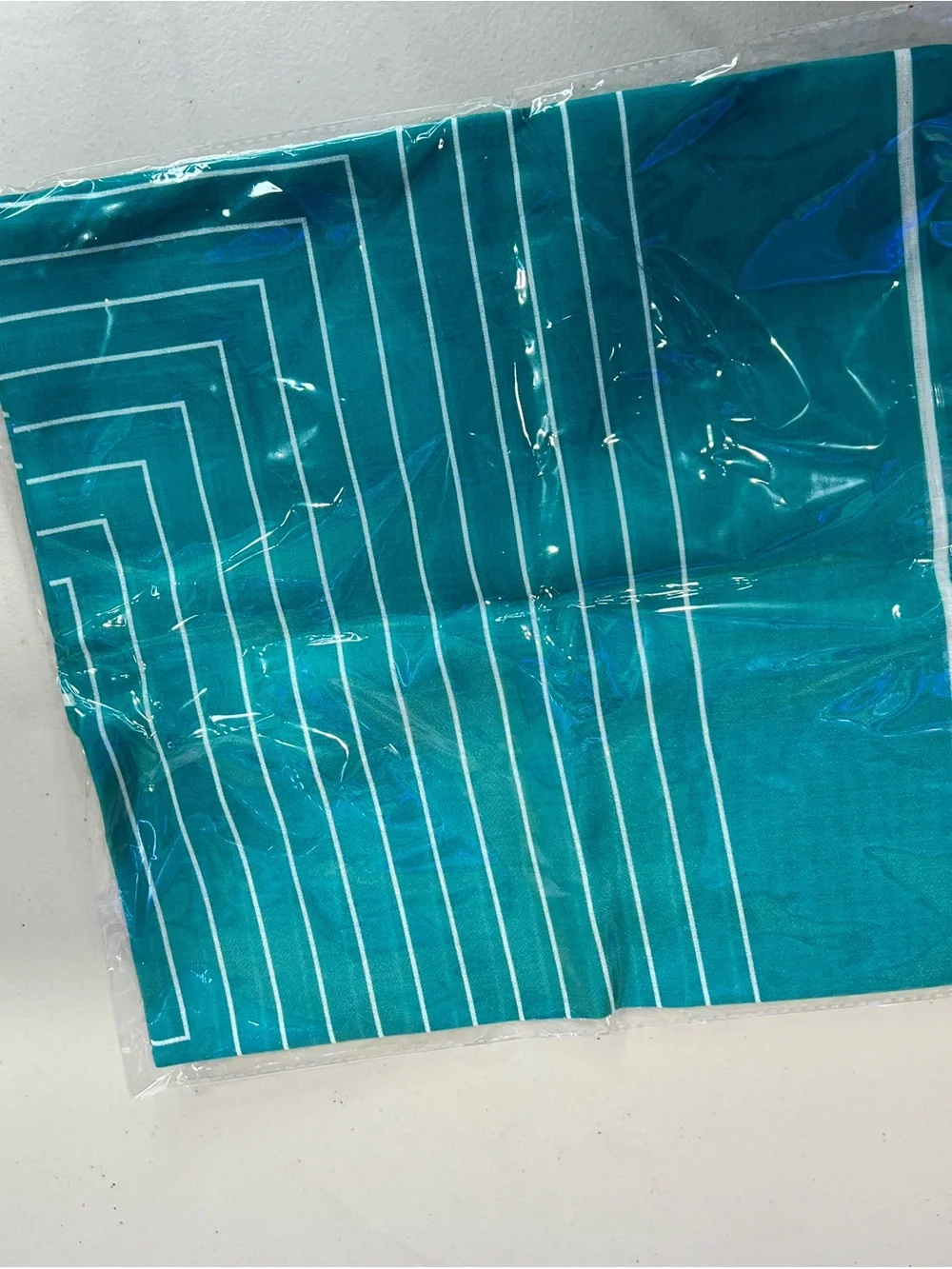 Aqua Revs Teal Square Scarf with White Geometric Lines